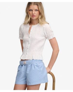 Superdry & Co Short Sleeve Smocked Top - White