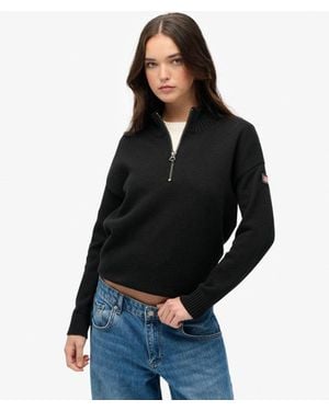 Superdry Slouchy Knitted Half Zip - Black