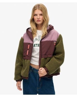 Superdry & Co Ladies Classic Colourblock Hooded Fleece Jacket - Red