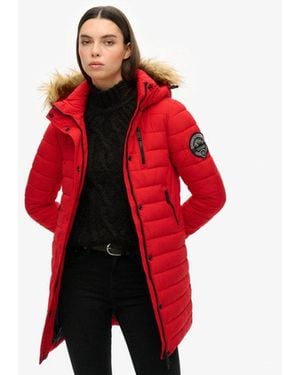 Superdry & Co Slim Fit Quilted Puffer Coat - Red
