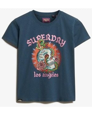 Superdry & Co Tattoo Rhinestone Fitted T-shirt - Blue