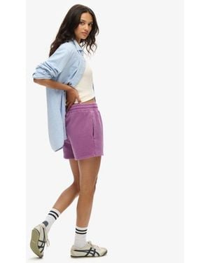 Superdry Loose Fit Embroidered Vintage Wash Sweat Shorts - Purple