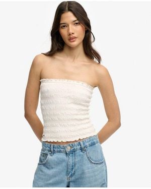 Superdry Gesmockte Jersey Bandeau - Blauw