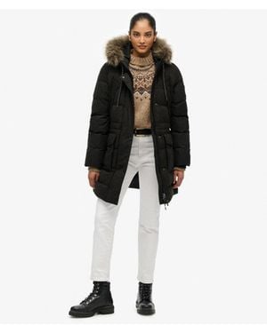 Superdry & Co Everest Microfibre Mid Faux Fur Puffer Jacket - Black
