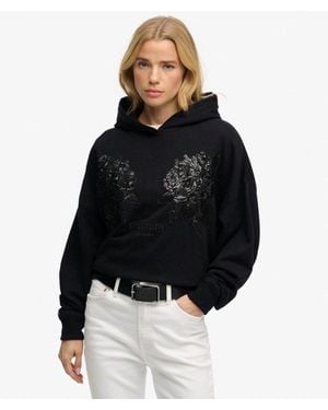 Superdry Tattoo Embellished Oversized Hoodie - Black