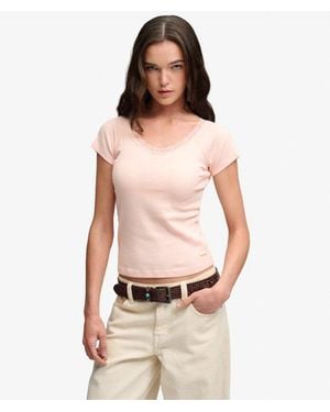 Superdry & Co Athletic Essential Lace Trim V-neck T-shirt - Pink