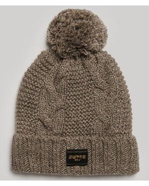 Superdry Cable Knit Beanie Hat - Brown