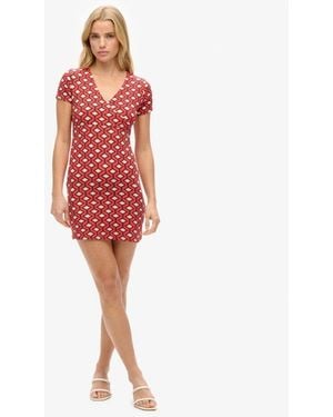 Superdry Cotton Printed Mini Day Dress - Red