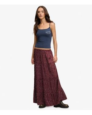 Superdry Geweven Gelaagde Maxi Rok - Paars