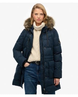 Superdry Everest Microfibre Mid Faux Fur Puffer Jacket - Blue