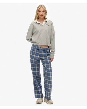 Superdry Cotton Check Elastic Trousers - Blue