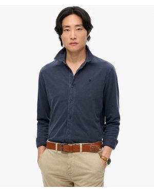 Superdry & Co Vintage Destroy Pique Long Sleeve Shirt - Blue