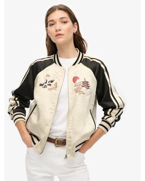 Superdry Colourblock Sukajan Embroidered Bomber Jacket - Natural