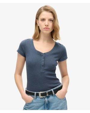 Superdry & Co Essential Button Down Short Sleeve Top - Blue