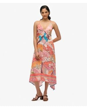 Superdry Floral Print Jacquard Hanky Hem Dress - White