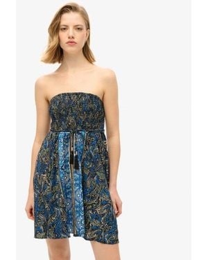Superdry Slim Fit Paisley Print St Tropez Bandeau Dress - Blue