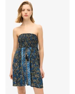 Superdry Ladies Slim Fit Paisley Print St Tropez Bandeau Dress - Blue