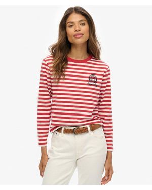 Superdry Country Club Long Sleeve Stripe Top - Red