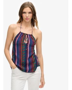 Superdry & Co Printed Beach Halter Top - Blue