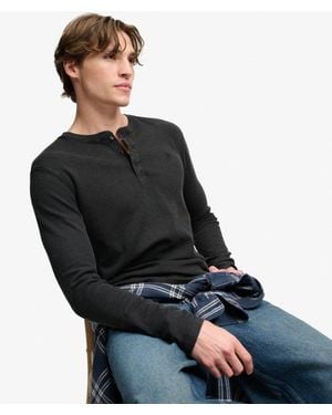 Superdry & Co Waffle Long Sleeve Henley Top - Black