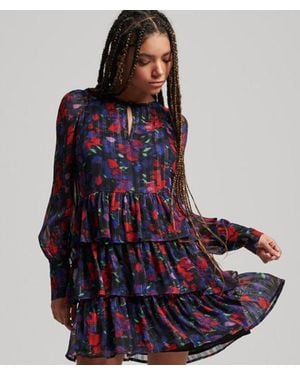 Superdry & Co Studios Long Sleeve Ruffle Dress - Blue