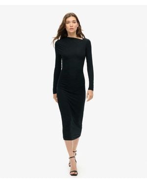 Superdry & Co Long Sleeve Ruched Midi Dress - Black
