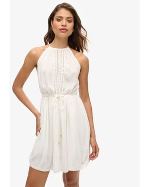Superdry Ladies Fully Lined Lace Ibiza Halter Neck Mini Dress - White
