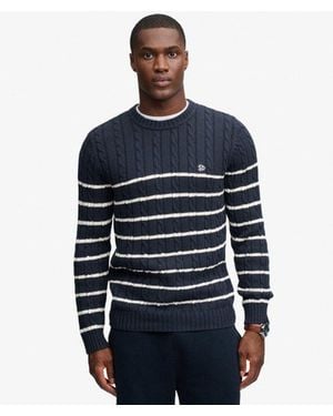 Superdry & Co Cotton Stripe Cable Sweater - Blue