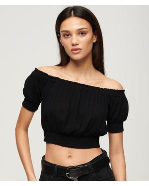 Superdry & Co Smocked Short Sleeve Crop Top - Black
