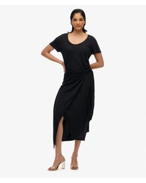 Superdry Slub Midi Wrap Dress - Black