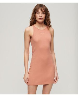 Superdry Embroidered Rib Racer Dress - Natural