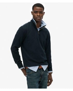 Superdry Ribbed Half Zip Sweater - Blue