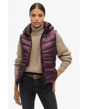 Superdry Hooded Fuji Quilt Padded Gilet - Purple