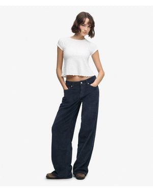 Superdry Mid Rise Baggy Jumbo Cord Trousers Size: 28/30 - Blue