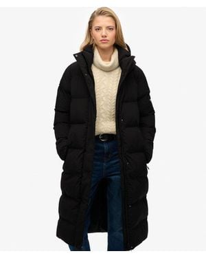 Superdry Hooded Longline Puffer Jacket - Black