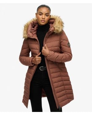 Superdry & Co Fuji Faux Fur Hooded Mid Length Coat - Brown