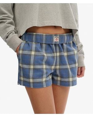 Superdry Katoenen Geruite Elastische Shorts - Blauw