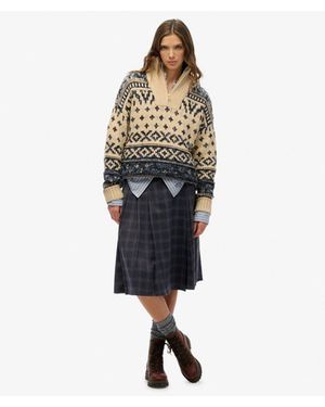 Superdry Geruite Geplooide Midi Rok - Blauw