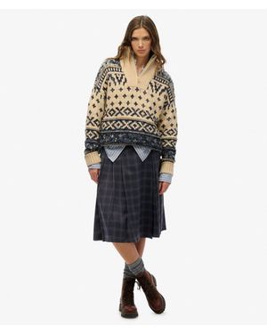 Superdry Check Pleated Midi Skirt - Blue