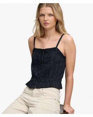 Superdry Femme Top À Bretelles En Dentelle Taille - Noir