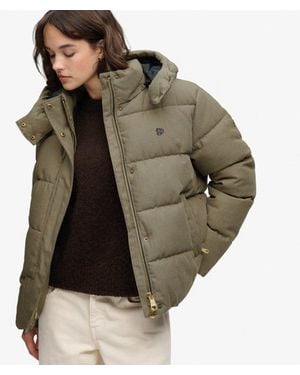 Superdry & Co Premium Hooded Check Puffer Jacket - Green