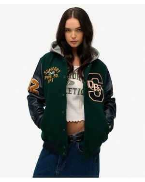 Superdry Oversized Hooded University Patched Bomber - Green