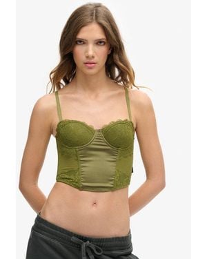Superdry & Co Classic Lace Satin Midi Corset Top - Green