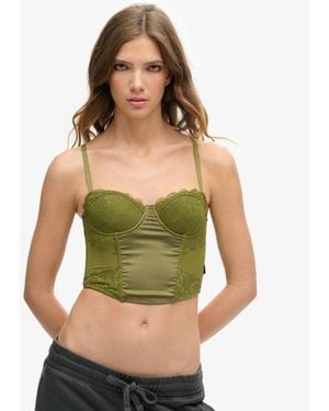 Superdry & Co Classic Lace Satin Midi Corset Top - Green