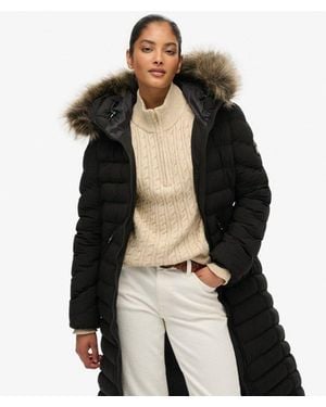 Superdry Fuji Faux Fur Hooded Longline - Black