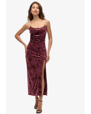 Superdry & Co Diamonte Velvet Maxi Dress - Red