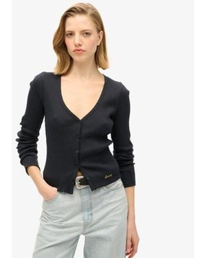 Superdry & Co Essential Button Through Long Sleeve Top - Black