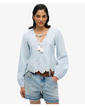 Superdry & Co Broderie Long Sleeve Blouse - Blue
