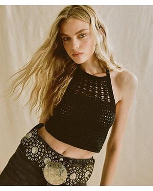 Superdry & Co Cropped Halter Crochet Top - Brown