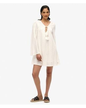 Superdry Cotton Lace Detail Ibiza Mini Dress - Natural